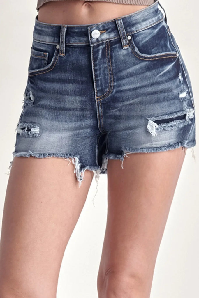 RISEN Mid Rise Raw Hem Denim Shorts – Stretch Summer Style | MYN2O