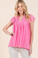 Lime N Chili Solid Shirred Flutter Sleeve Chiffon Blouse – MYN2O


