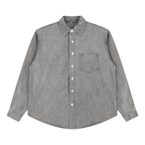 Unisex Vintage Wash Denim Shirt – Oversized Retro Button-Up Streetwear Denim Top