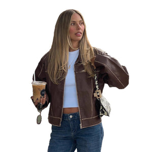 Solid-color Lapel Zip-up Jacket Coat