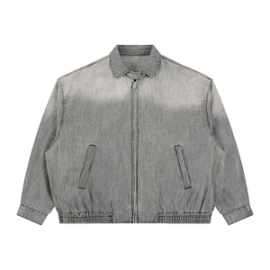 Unisex Vintage Wash Full Zip Denim Jacket – Oversized Retro Streetwear Jean Jacket