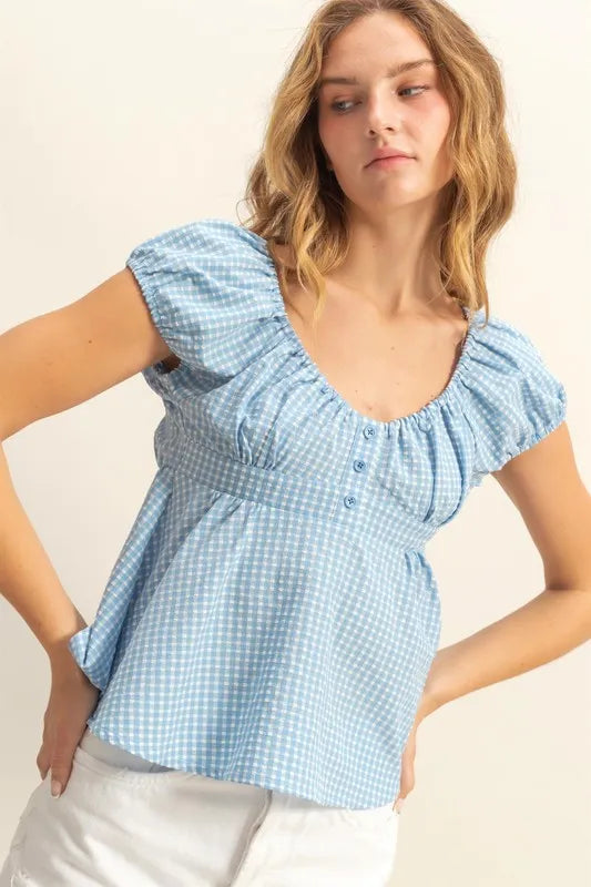 HYFVE Gingham Scoop Neck Cap Sleeve Blouse – MYN2O