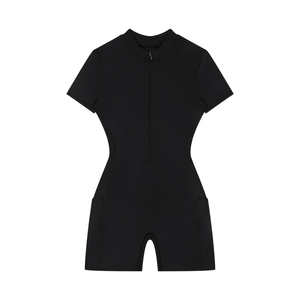 Women's Quarter Zip Short Sleeve Romper – Athletic One-Piece Activewear Jumpsuit