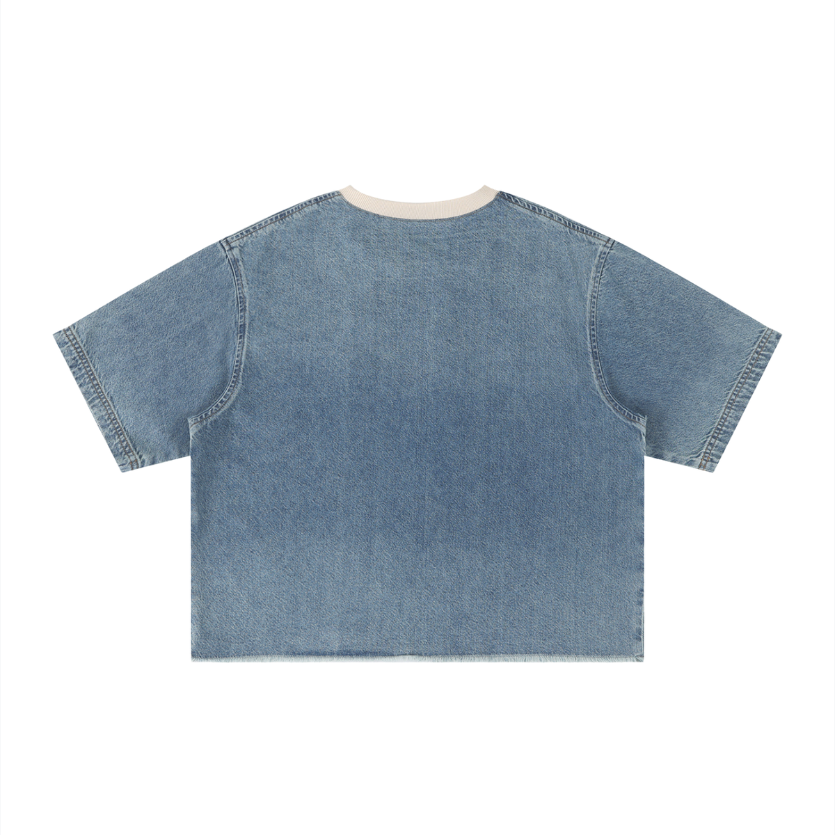 Unisex Vintage Wash Raw Hem Denim T-Shirt – Oversized Boxy Streetwear Denim Tee