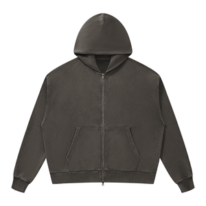 Unisex Mineral Wash Boxy Full Zip Hoodie