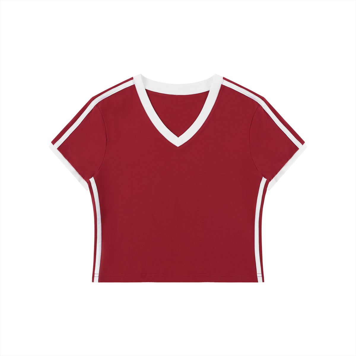 Women's Retro Binding V-Neck Crop T-Shirt – Slim Fit Vintage Crop Top