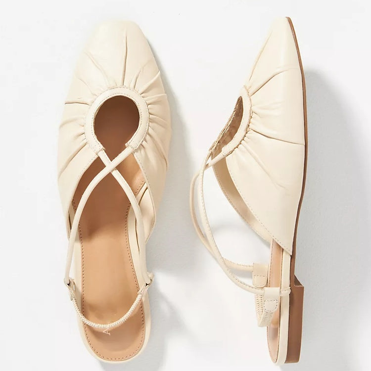 Vintage square toe cross strap sandals in white, black, and apricot – MYN2O