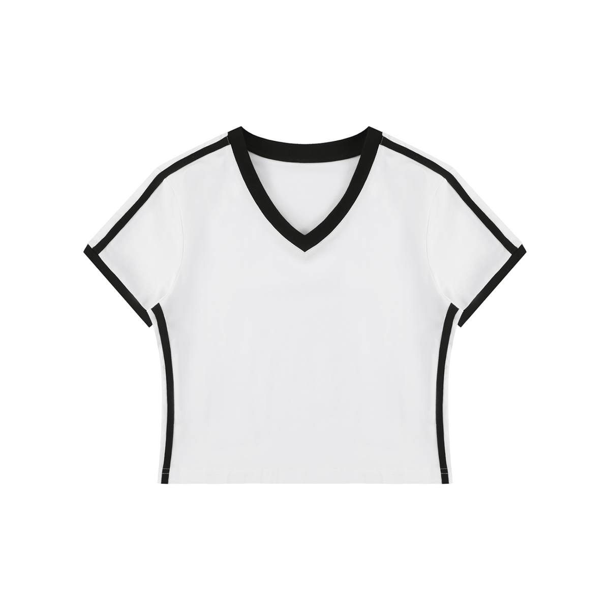 Women's Retro Binding V-Neck Crop T-Shirt – Slim Fit Vintage Crop Top