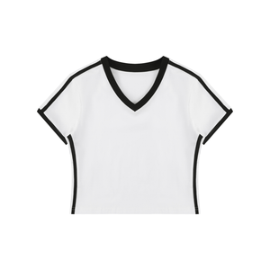 Women's Retro Binding V-Neck Crop T-Shirt – Slim Fit Vintage Crop Top