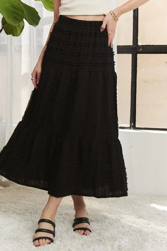 ADORA Elastic Waistband Tiered Midi Skirt – MYN2O

