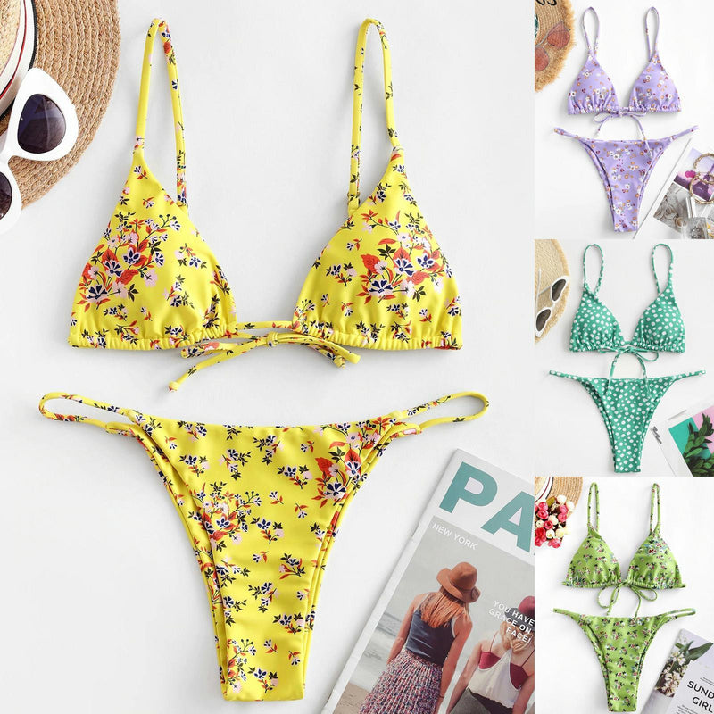 Summer Flowers Print Bikini, sexy push-up swimsuit, beachwear for women