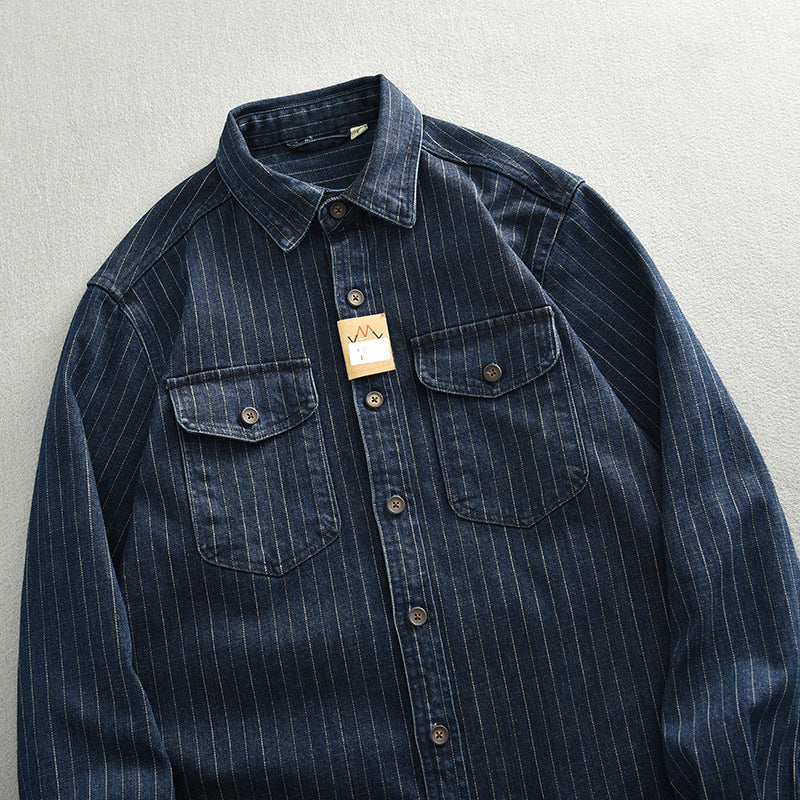 Men’s striped denim shirt coat – casual and business outerwear by MYN2O