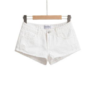 Figure-hugging Hot Pants Pocketed Washed Denim Shorts