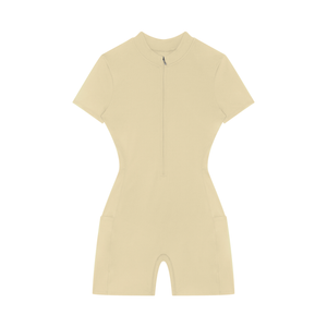 Women's Quarter Zip Short Sleeve Romper – Athletic One-Piece Activewear Jumpsuit