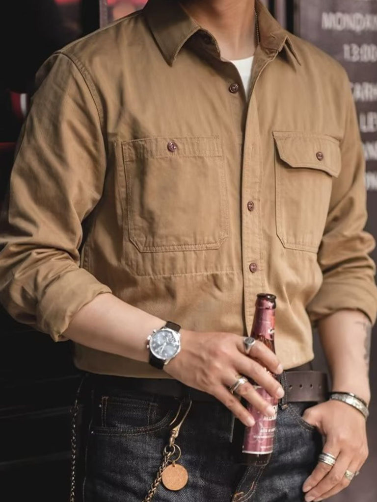 Men’s casual button-down long sleeve shirt with chest pockets – MYN2O