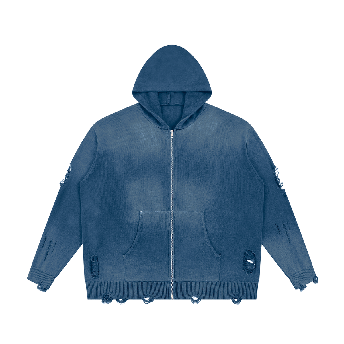 Unisex Distressed Full Zip Sweater