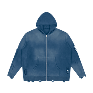 Unisex Distressed Full Zip Sweater