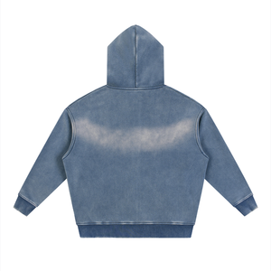 Unisex Vintage Sunfade Two-Way Zip Boxy Fleece Hoodie – Oversized Heavyweight Hoodie