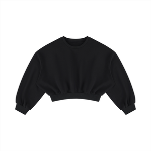 Women's Boxy Cropped Crewneck Sweatshirt – Oversized Casual Fleece Pullover