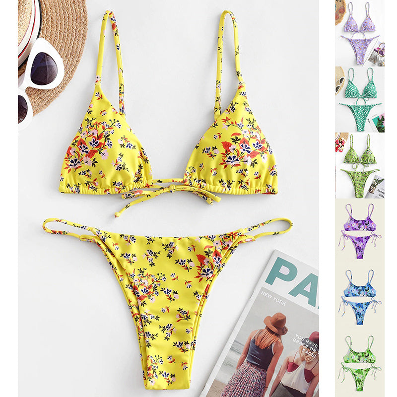 Summer Flowers Print Bikini, sexy push-up swimsuit, beachwear for women
