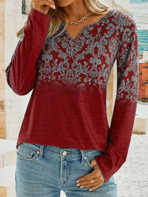 Fashionable Casual V-Neck Ethnic-Style Long Sleeve