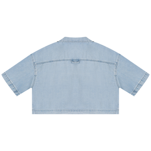 Women's Vintage Wash Boxy Cropped Shirt – Oversized Retro Crop Top Streetwear Tee