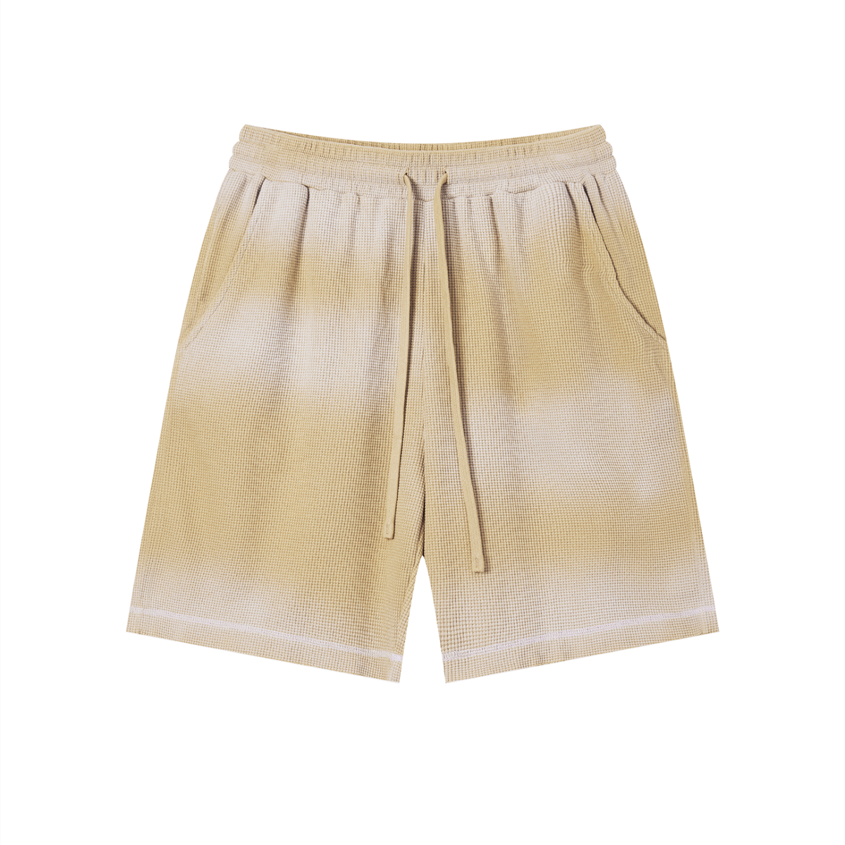 Unisex Vintage Sunfade Waffle Raw Hem Shorts – Oversized Streetwear Lounge Shorts