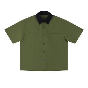 Unisex Color Block Short Sleeve Shirt – Relaxed Fit Casual Button-Up