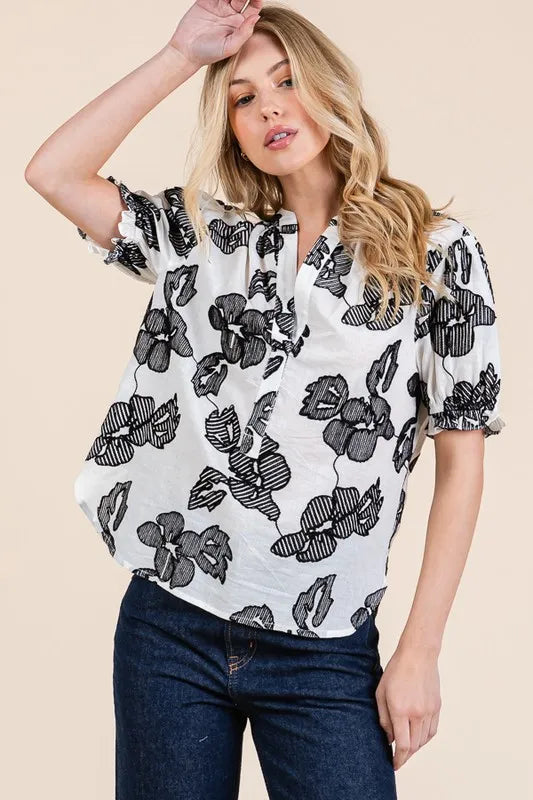Lime N Chili Embroidered Split Neck Puff Sleeve Blouse – MYN2O
