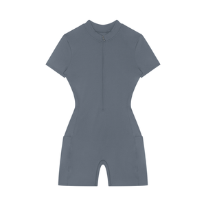 Women's Quarter Zip Short Sleeve Romper – Athletic One-Piece Activewear Jumpsuit