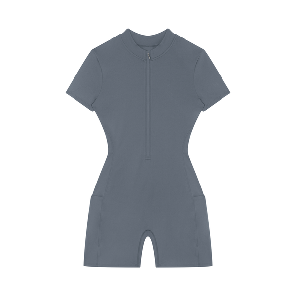 Women's Quarter Zip Short Sleeve Romper – Athletic One-Piece Activewear Jumpsuit
