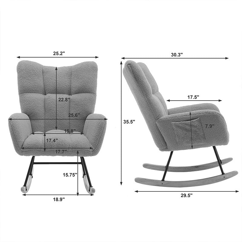 Rocking Chair With Pocket, Soft Teddy Fabric Rocking Chair For Nursery, Comfy Wingback Glider Rocker With Safe Solid Wood Base For Living Room Bedroom Balcony Cannot Be Sold On Temu