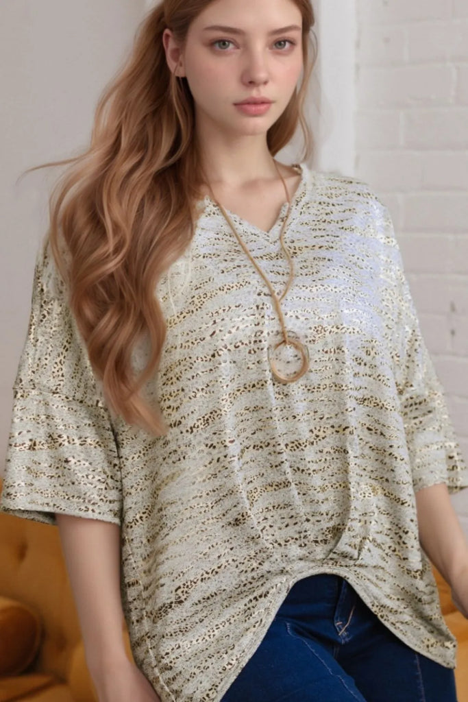 Leopard Print Half Sleeve V-Neck Loose Fit T-Shirt – MYN2O