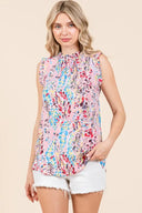 LIME N CHILI Plus Size Graphic Print Ruffle Trim Mock Neck Sleeveless Top – MYN2O

