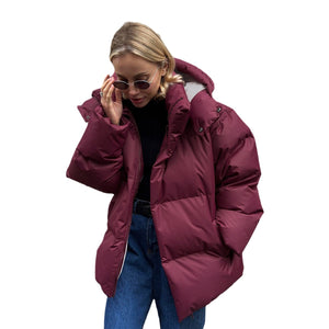 Cotton-padded Coat Loose-fit Cotton Jacket Solid-color Hooded Cotton Garment
