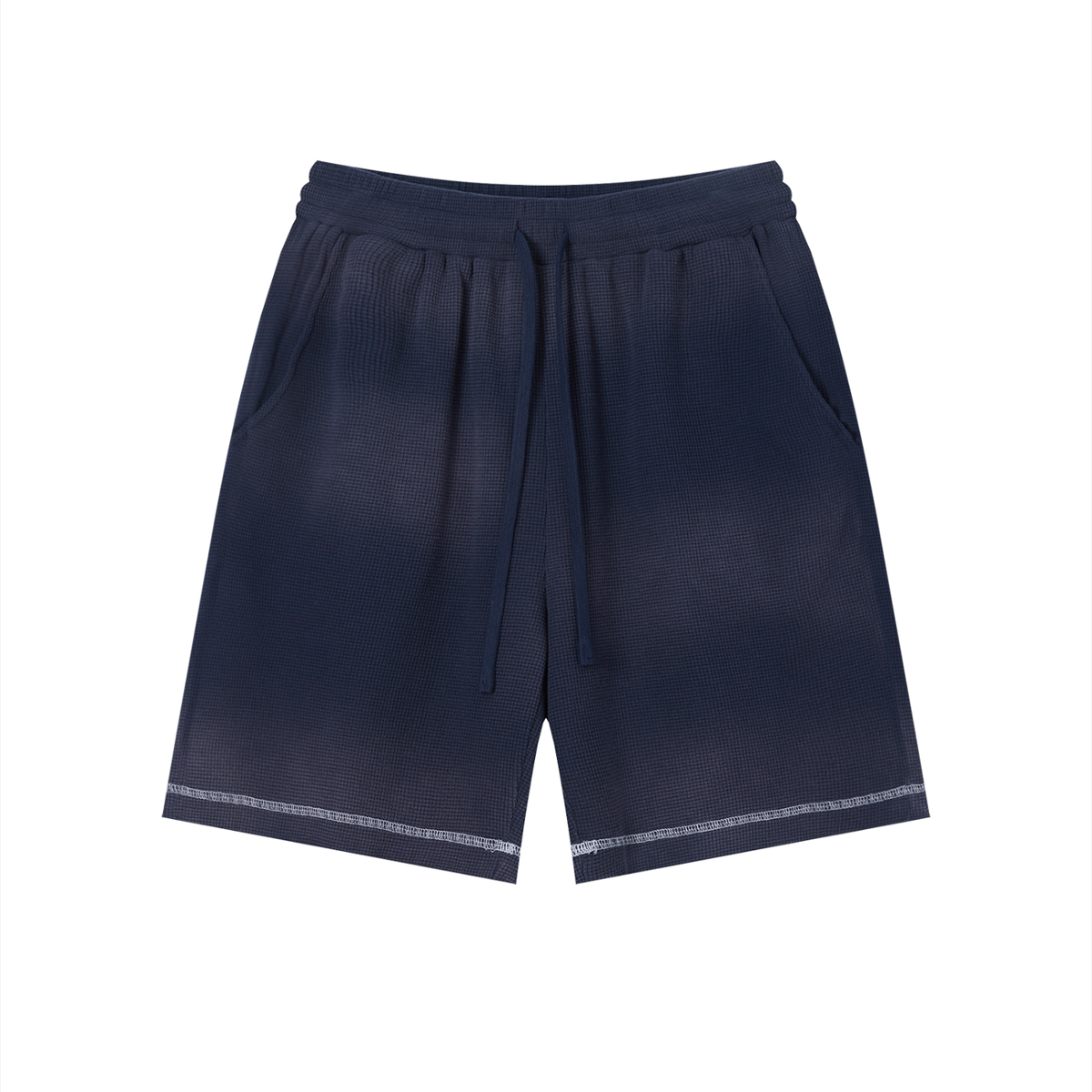 Unisex Vintage Sunfade Waffle Raw Hem Shorts – Oversized Streetwear Lounge Shorts