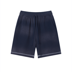 Unisex Vintage Sunfade Waffle Raw Hem Shorts – Oversized Streetwear Lounge Shorts