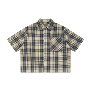 Unisex Plaid Boxy Short Sleeve Shirt – Oversized Casual Button-Up Shirt