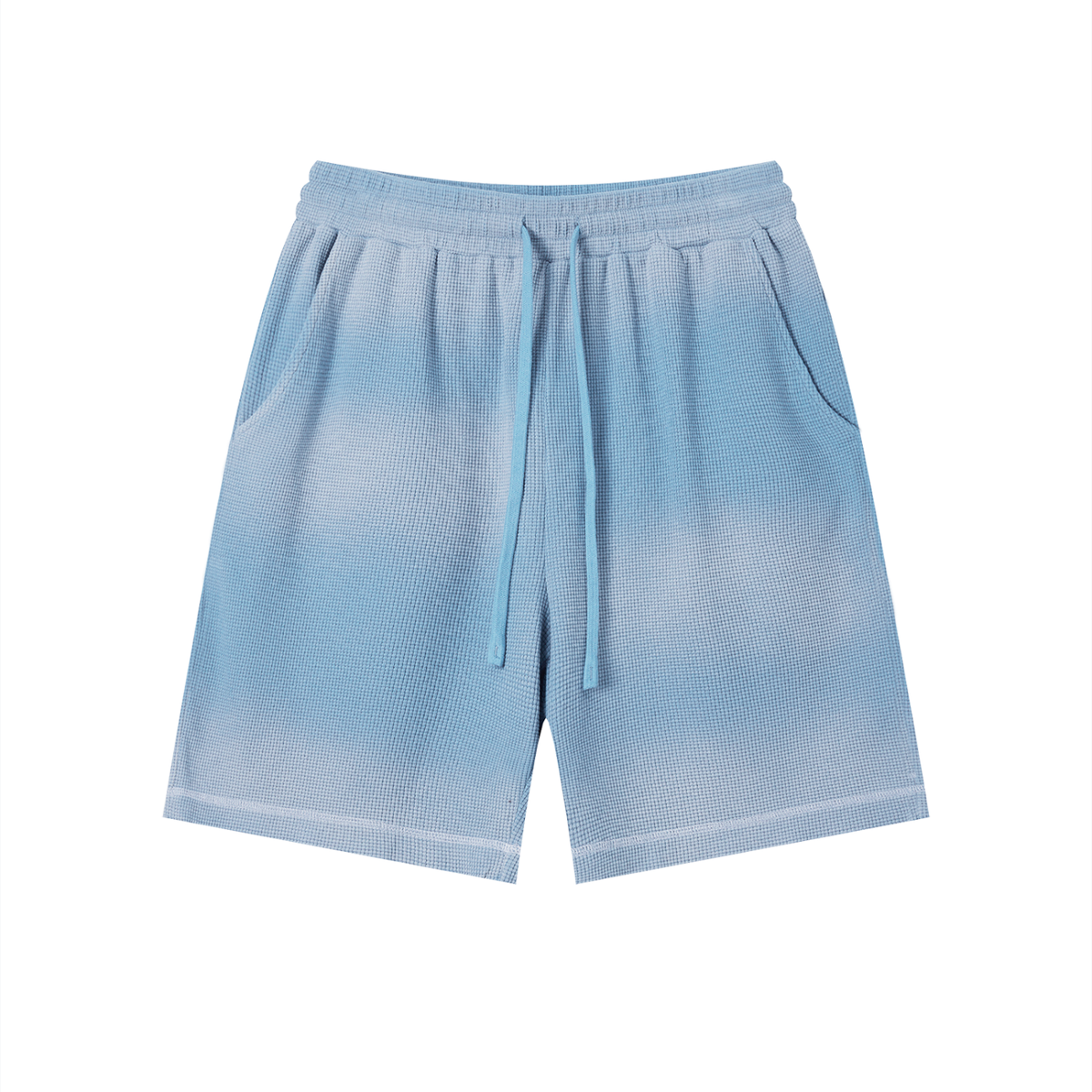 Unisex Vintage Sunfade Waffle Raw Hem Shorts – Oversized Streetwear Lounge Shorts