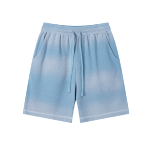 Unisex Vintage Sunfade Waffle Raw Hem Shorts – Oversized Streetwear Lounge Shorts