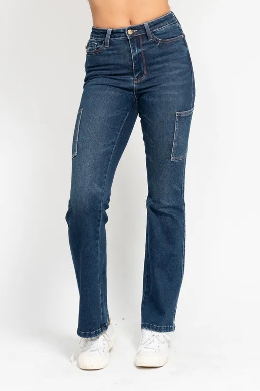 Judy Blue plus-size high-waist cargo bootcut jeans in dark wash – MYN2O


