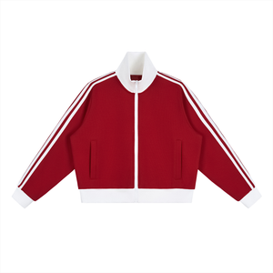 Cropped Fleece Track Jacket with Contrast Side Stripes