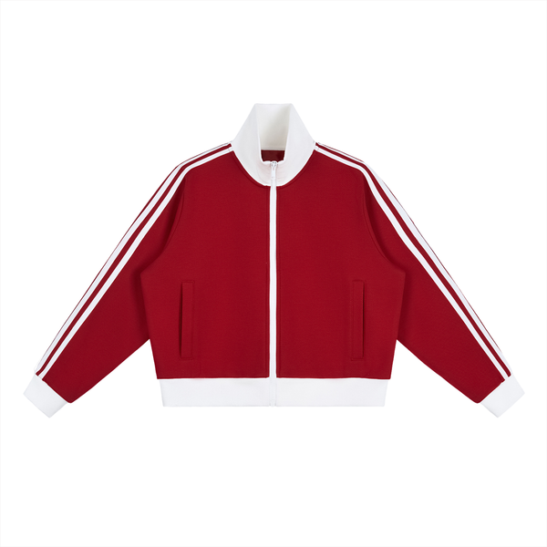 Cropped Fleece Track Jacket with Contrast Side Stripes