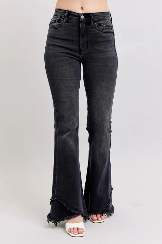 Judy Blue plus-size high waist flare jeans with mock fray tulip hem – MYN2O

