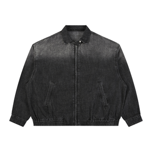 Unisex Vintage Wash Full Zip Denim Jacket – Oversized Retro Streetwear Jean Jacket