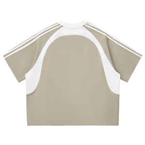 Contrast Stripes Panel Mesh T-shirt