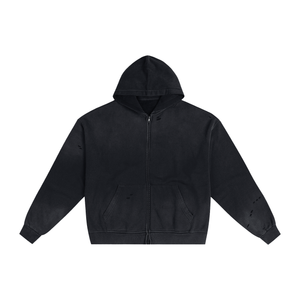 Hand-Frayed Sunfade Zip Hoodie