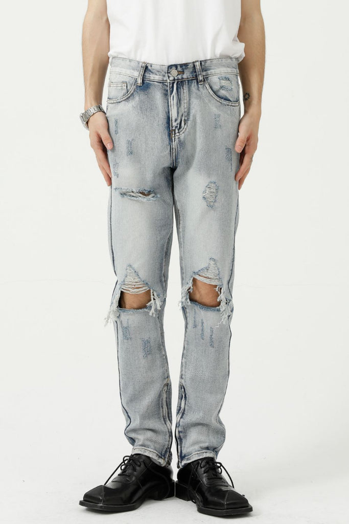 Distressed Side Zip Jeans with Pockets | MYN2O