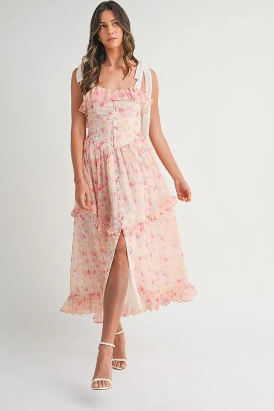MABLE Floral Printed Shoulder Strap Midi Dress – MYN2O