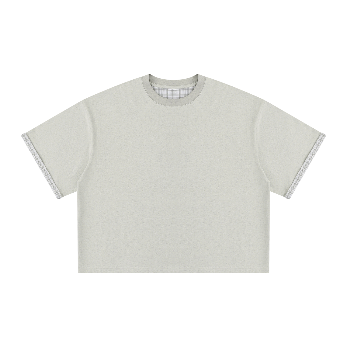 Unisex Boxy Plaid-Lined Double-Face T-Shirt
